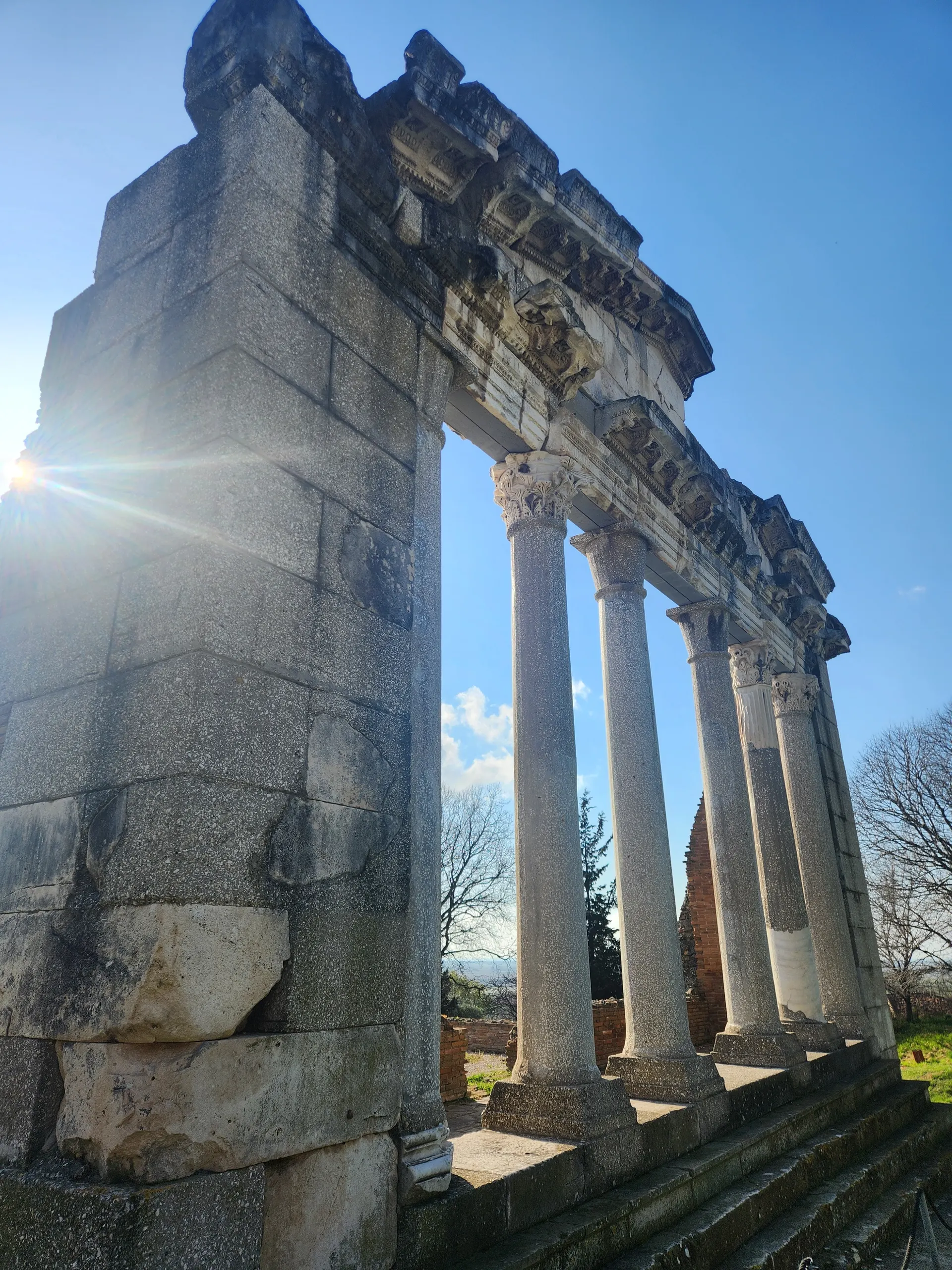 Ancient stone columns at Apollonia archaeological site, Albania